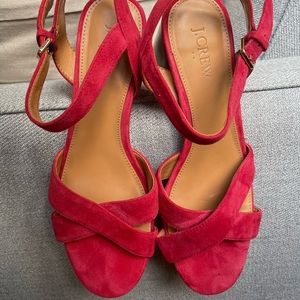 J. Crew bright red suede sandals